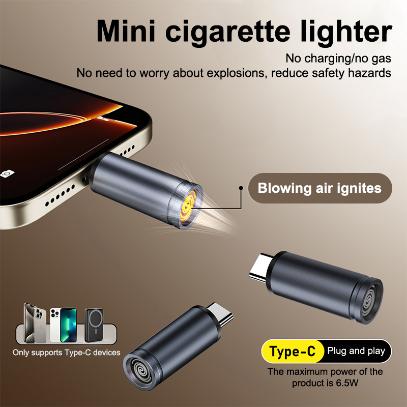 Spark Plug - Draagbare Type C mini-aansteker, blaas naar
