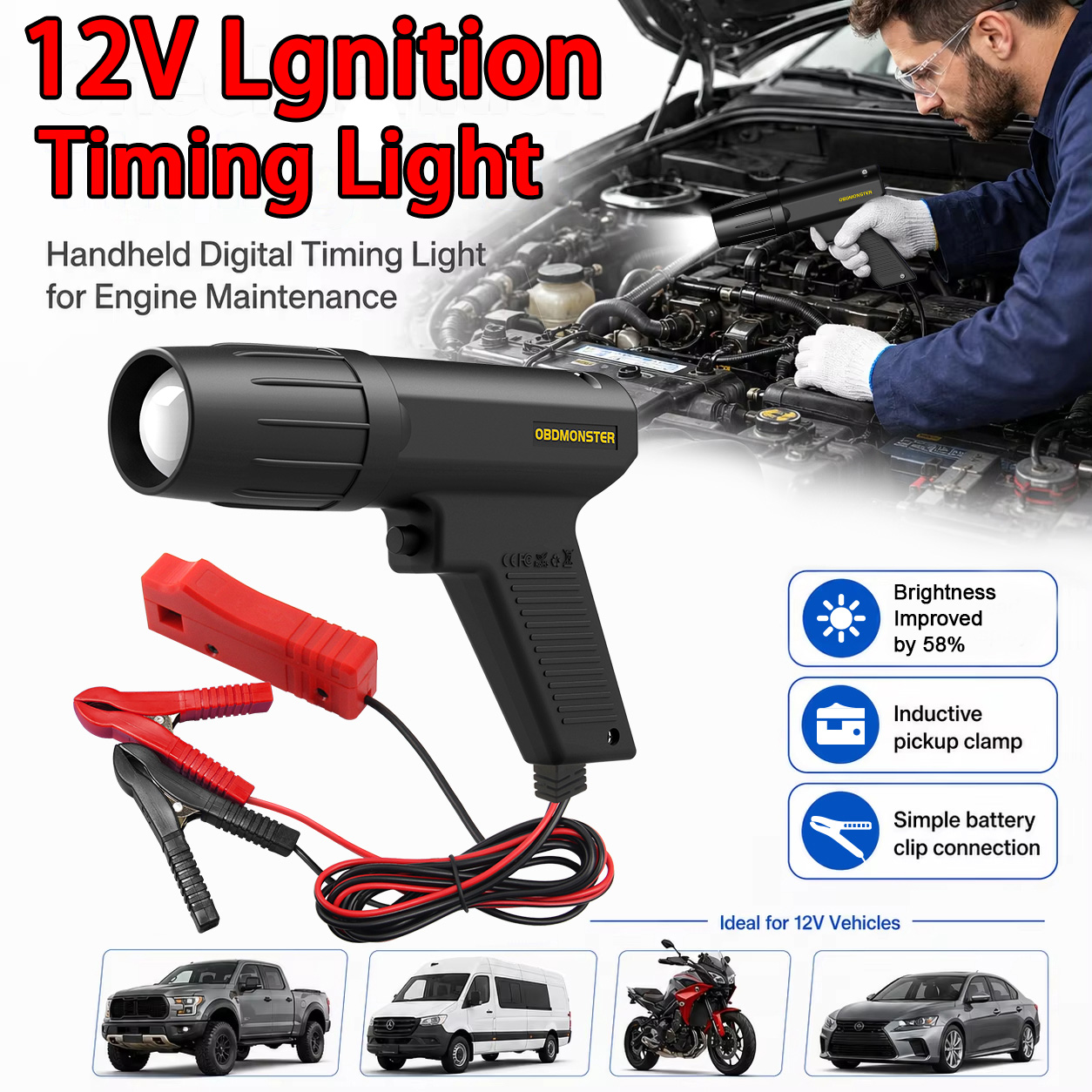 Timing Light Gun - 12V Inductieve Ontstekings Timing Light Lamp